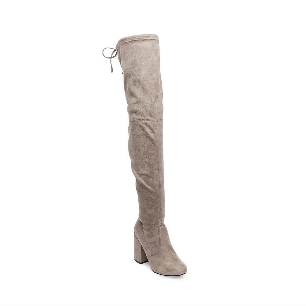 STEVE MADDEN NORRI SUEDE VELVET OVER THE KNEE HIGH BOOTS WOMENS 6 TAUPE - Picture 1 of 12